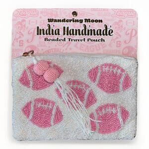 Beaded Pink Football Travel Pouch Viral TikTok Wandering Moon Bag White Clutch